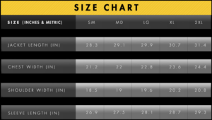 Track Jacket size chart in