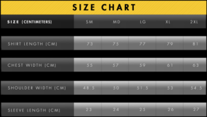 Graphic Tee size chart inches