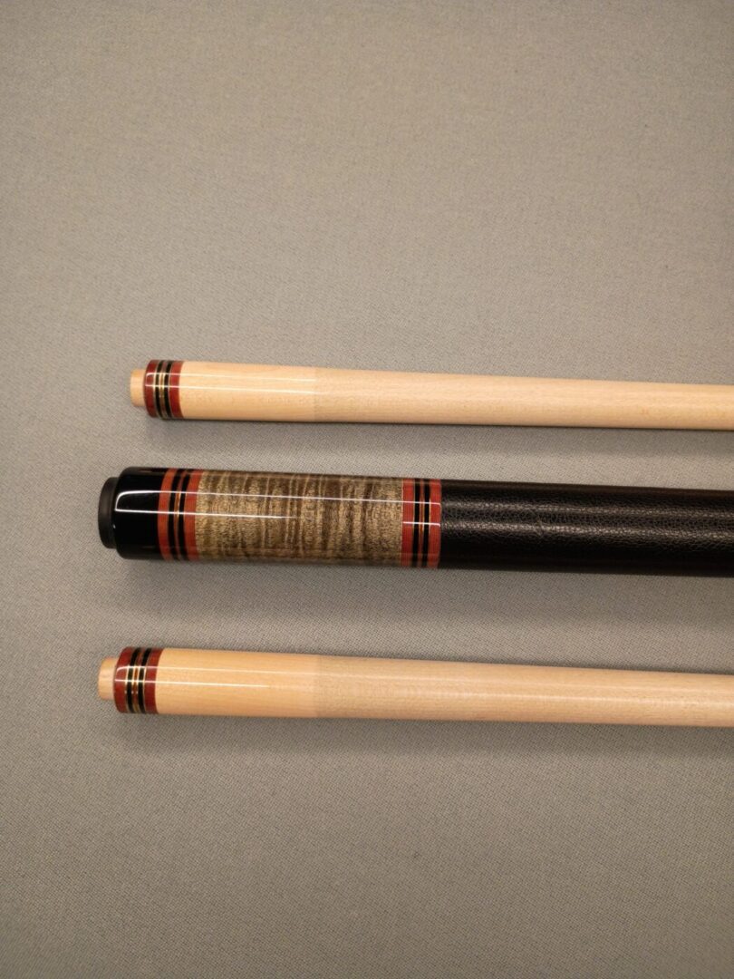 Lambros Merry Widow Pool Cue – Stained Curly Maple & Leather Wrap - Image 14