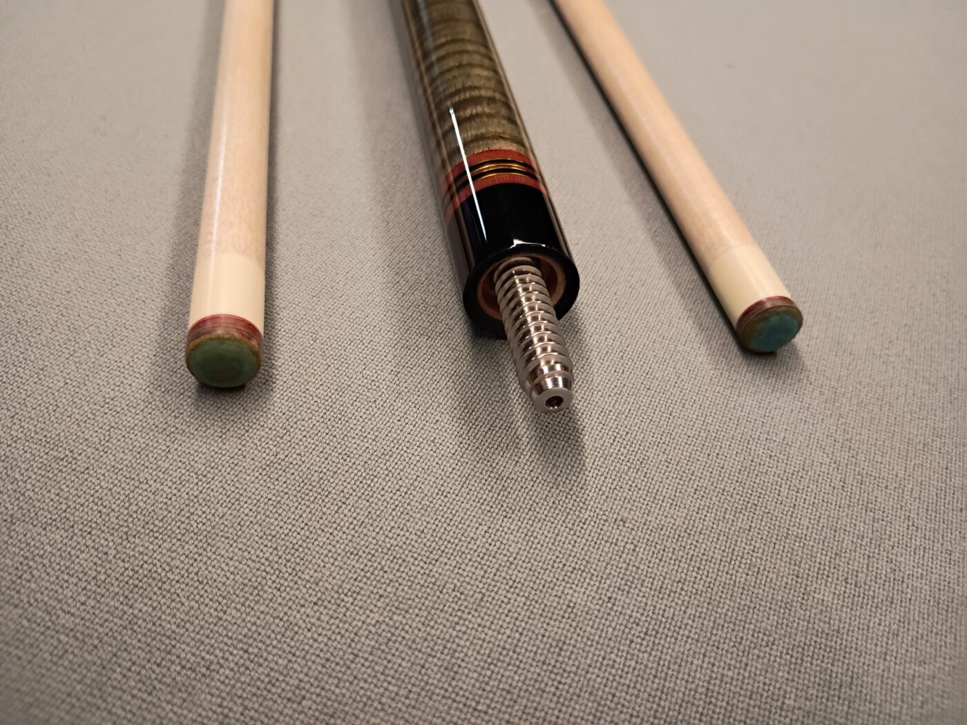 Lambros Merry Widow Pool Cue – Stained Curly Maple & Leather Wrap - Image 11
