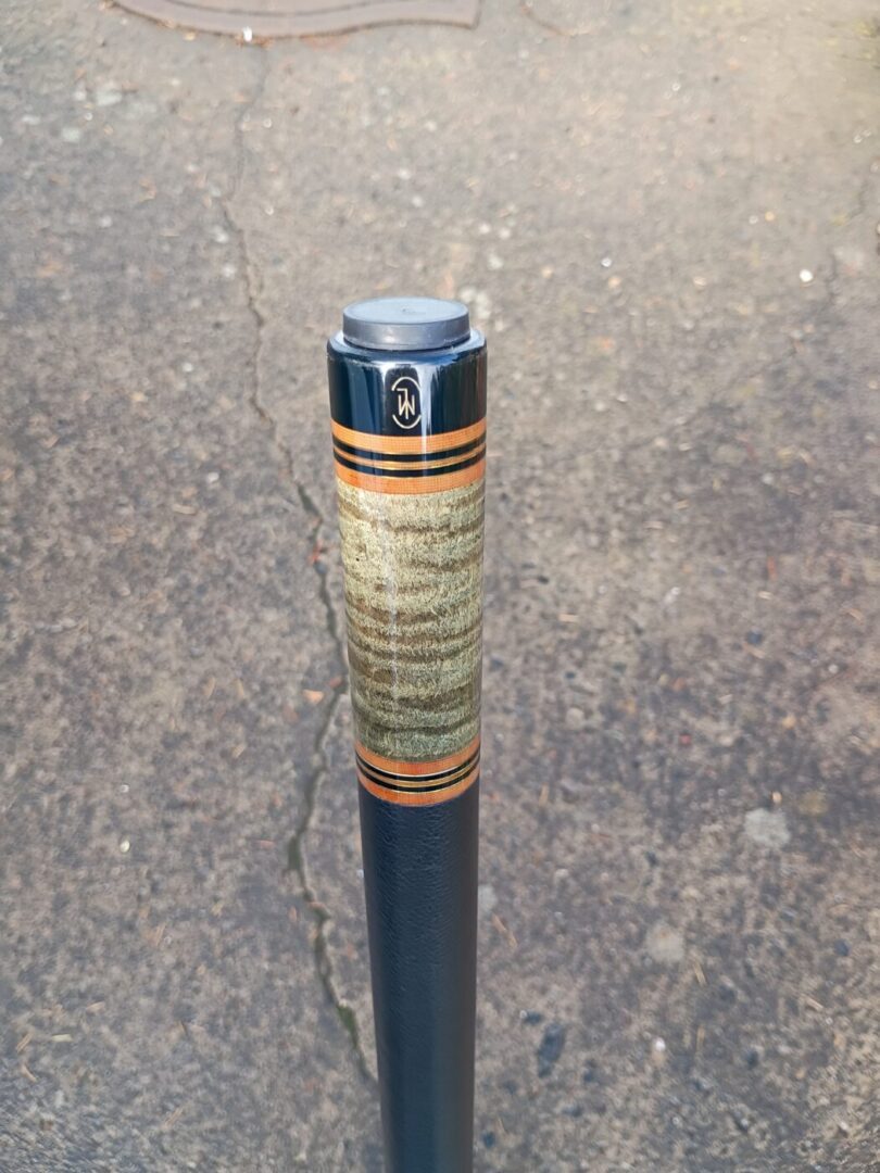 Lambros Merry Widow Pool Cue – Stained Curly Maple & Leather Wrap - Image 5