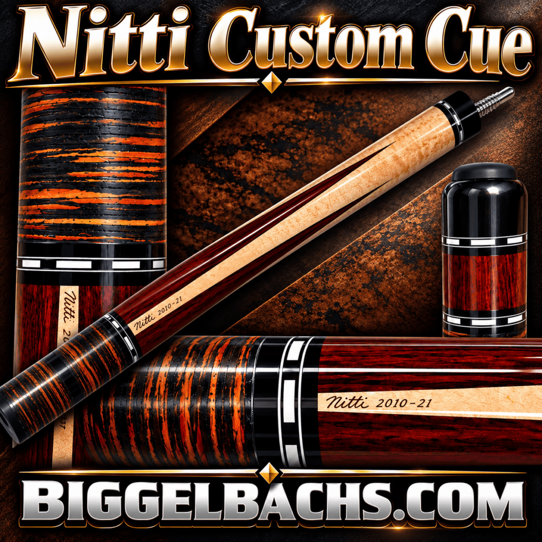 Nitti Custom Pool Cue – Four-Point Maple, Stacked Leather Wrap