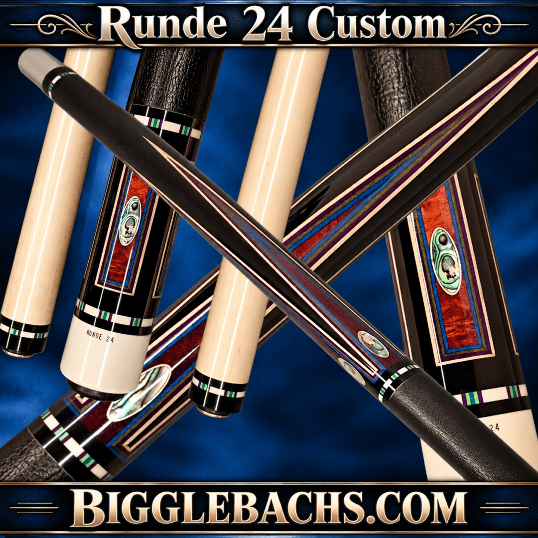 Runde 24 Custom Pool Cue – Ebony, 4 Bridged Points, Abalone Inlays